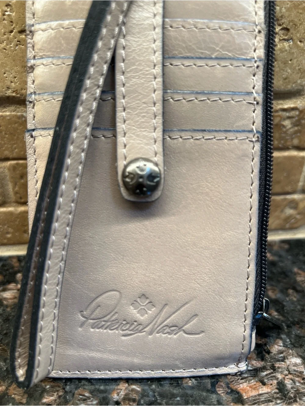 Patricia Nash Leather Alanna Card Wallet Wristlet in Stone
